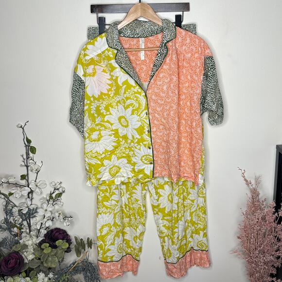 ANTHROPOLOGIE True Sleep Moxy Pajama Set Chartreuse Orange Sz XL {E32} - Picture 2 of 9